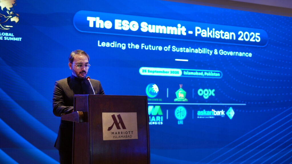 Mr. Shaikh Mahmud bin Ilyas, addressing the audience at the ESG Summit - Pakistan 2025